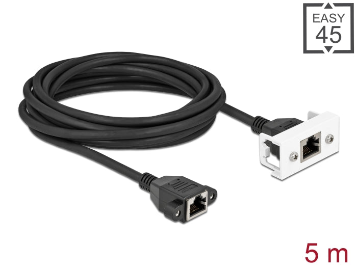 Delock Netzwerk Verlängerungskabel für Easy 45 Modul S/FTP RJ45 Buchse zu RJ45 Buchse Cat.6A 5 m schwarz / weiß