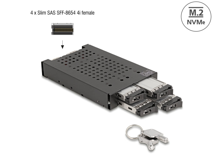 Delock 3.5″ Wechselrahmen für 4 x M.2 NVMe SSD mit Slim SAS SFF-8654 Anschluss