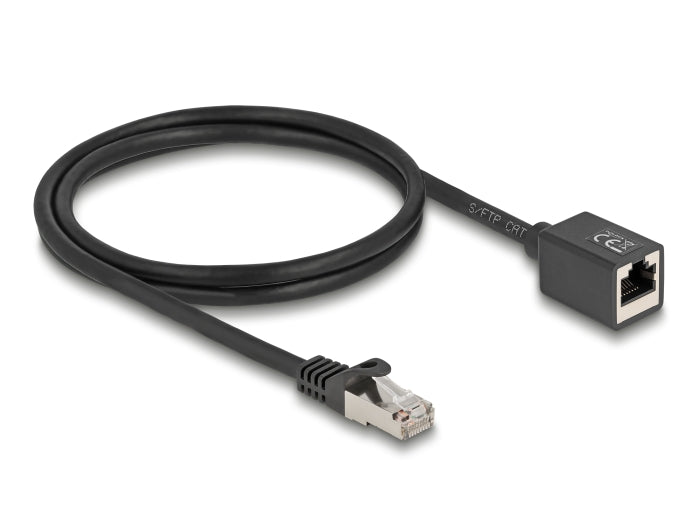 Delock Netzwerk Verlängerungskabel RJ45 Stecker zu RJ45 Buchse Cat.6A S/FTP 1 m schwarz