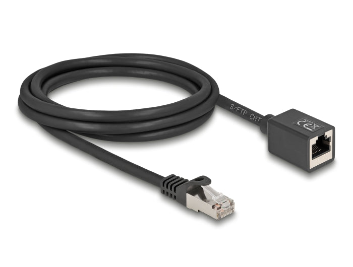 Delock Netzwerk Verlängerungskabel RJ45 Stecker zu RJ45 Buchse Cat.6A S/FTP 2 m schwarz