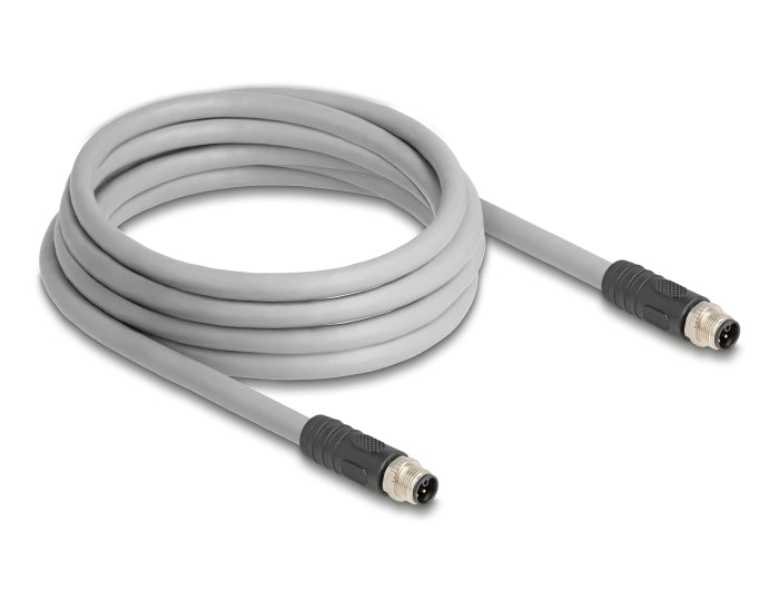 Delock M12 Kabel L-kodiert 5 Pin Stecker zu Stecker PUR schleppkettentauglich 3 m grau