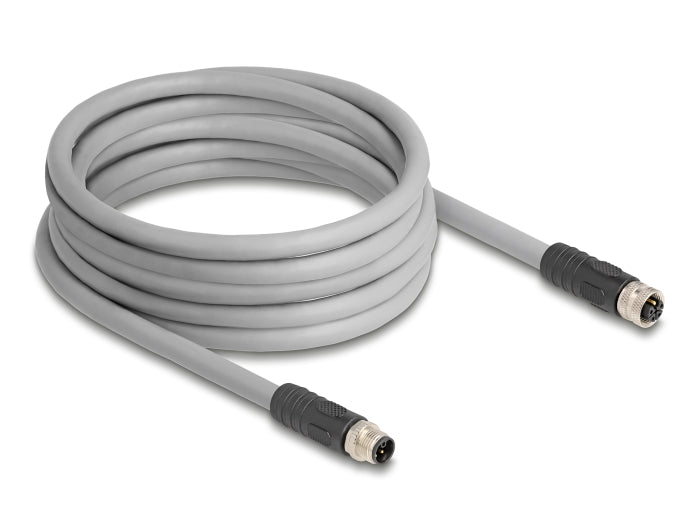 Delock M12 Kabel L-kodiert 5 Pin Stecker zu Buchse PUR schleppkettentauglich 5 m grau