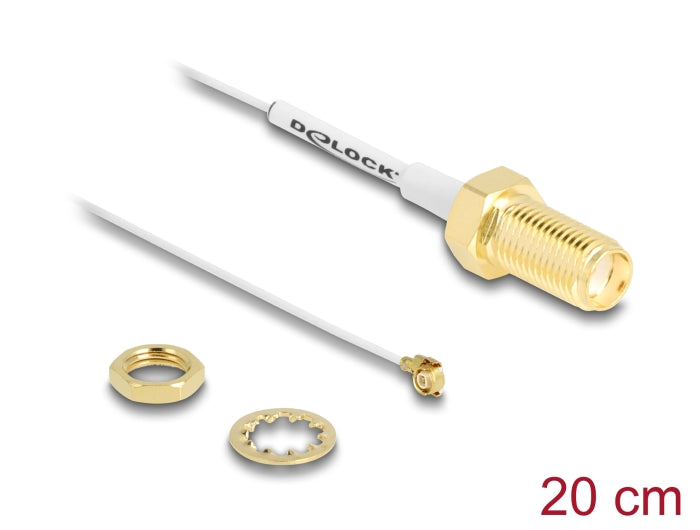 Delock Antennenkabel SMA Buchse zum Einbau zu I-PEX Inc., MHF® III Stecker 0.81 20 cm Gewindelänge 10 mm