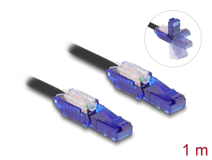 Delock RJ45 Netzwerkkabel Cat.6 UTP mit 180° winkelbaren Steckern schwarz 1 m