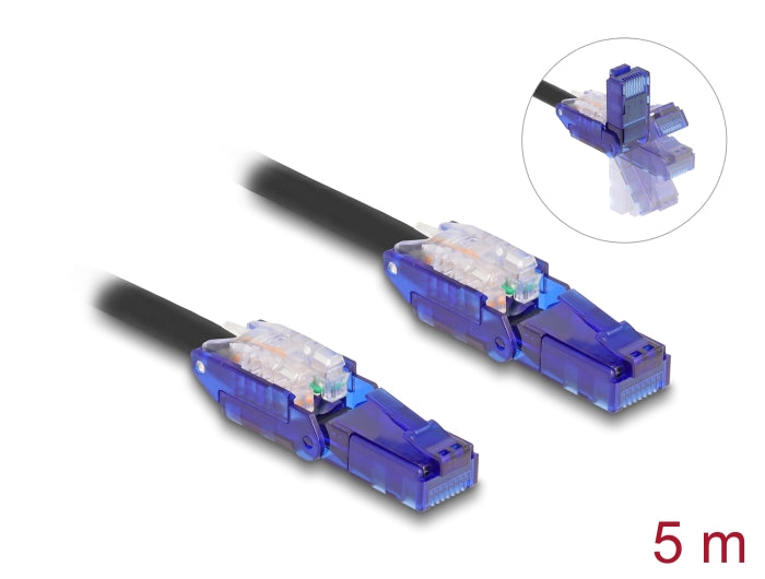 Delock RJ45 Netzwerkkabel Cat.6 UTP mit 180° winkelbaren Steckern schwarz 5 m