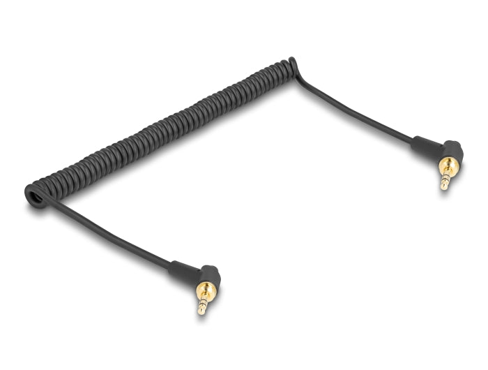 Delock Spiralkabel 3,5 mm 3 Pin Klinkenstecker zu Klinkenstecker gewinkelt mit Schraubadapter zu 6,35 mm 75 cm