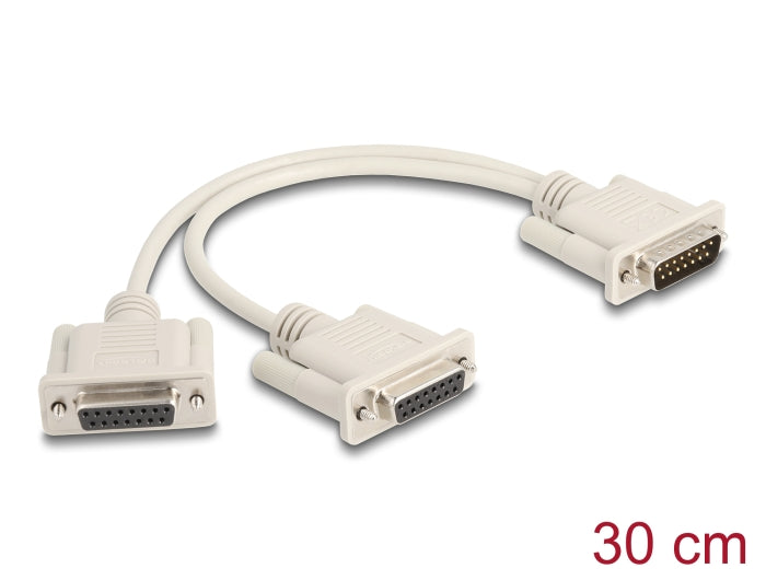Delock Adapter Y-Kabel Splitter D-Sub 15 Pin Stecker zu 2 x D-Sub 15 Pin Buchse mit Schrauben 30 cm