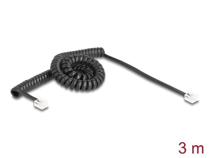 Delock Telefonkabel / Spiralkabel RJ11 Stecker zu RJ11 Stecker schwarz 3 m