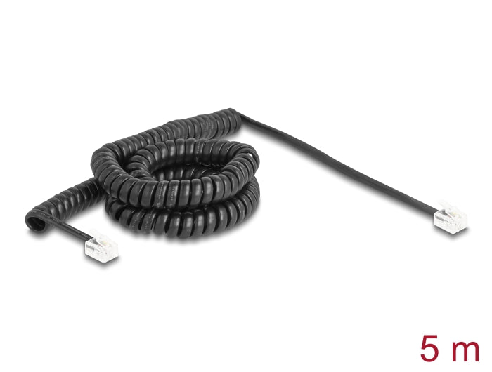 Delock Telefonkabel / Spiralkabel RJ11 Stecker zu RJ11 Stecker schwarz 5 m