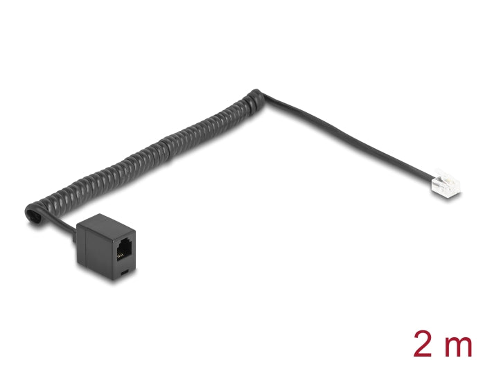 Delock Telefonkabel / Spiralkabel RJ11 Stecker zu RJ11 Buchse schwarz 2 m