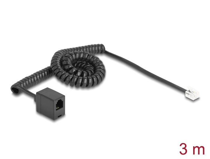 Delock Telefonkabel / Spiralkabel RJ11 Stecker zu RJ11 Buchse schwarz 3 m