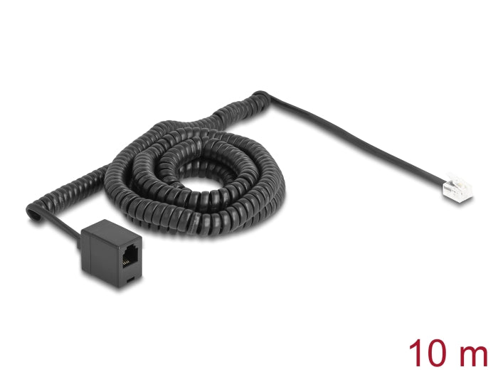Delock Telefonkabel / Spiralkabel RJ11 Stecker zu RJ11 Buchse schwarz 10 m