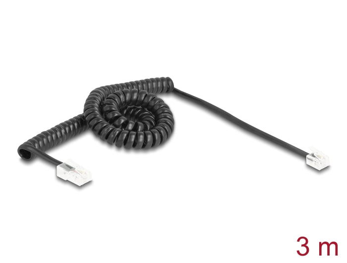 Delock Telefonkabel / Spiralkabel RJ11 Stecker zu RJ45 Stecker schwarz 3 m
