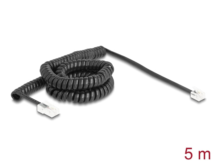 Delock Telefonkabel / Spiralkabel RJ11 Stecker zu RJ45 Stecker schwarz 5 m