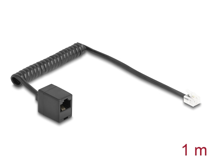 Delock Telefonkabel / Spiralkabel RJ11 Stecker zu RJ45 Buchse schwarz 1 m