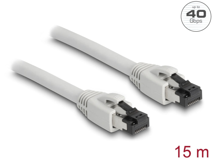 Delock RJ45 Netzwerkkabel Cat.8.1 S/FTP 15 m bis 40 Gbps grau
