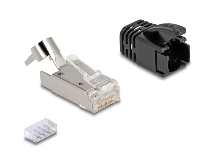 Delock RJ45 Modularer Stecker mit Zugentlastung Cat.8.1 und Knickschutztülle 25er Set