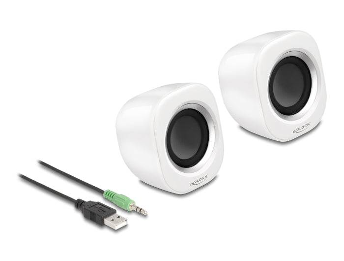 Delock Mini Stereo PC Lautsprecher mit 3,5 mm Klinkenstecker und USB Stromversorgung weiß