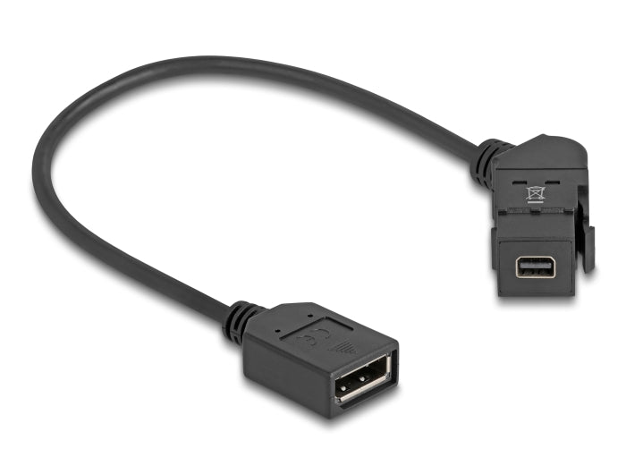 Delock Keystone Modul Mini DisplayPort Einbaubuchse zu DisplayPort Buchse 45° gewinkelt mit 30 cm Kabel 8K 30 Hz schwarz