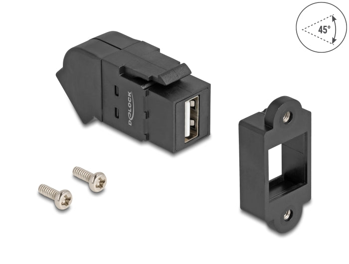 Delock Keystone Modul USB 2.0 Typ-A Einbaubuchse zu Typ-A Buchse 45° gewinkelt schwarz