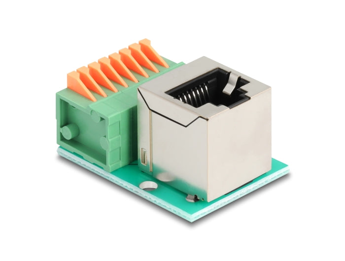 Delock RJ45 Buchse 90° gewinkelt zu Terminalblock mit Drucktaster Cat.5e