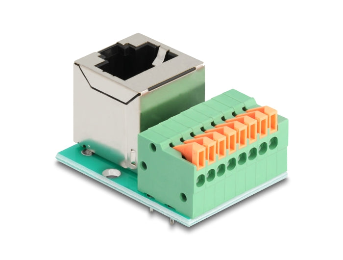 Delock RJ45 Buchse 90° gewinkelt zu Terminalblock mit Drucktaster Cat.5e