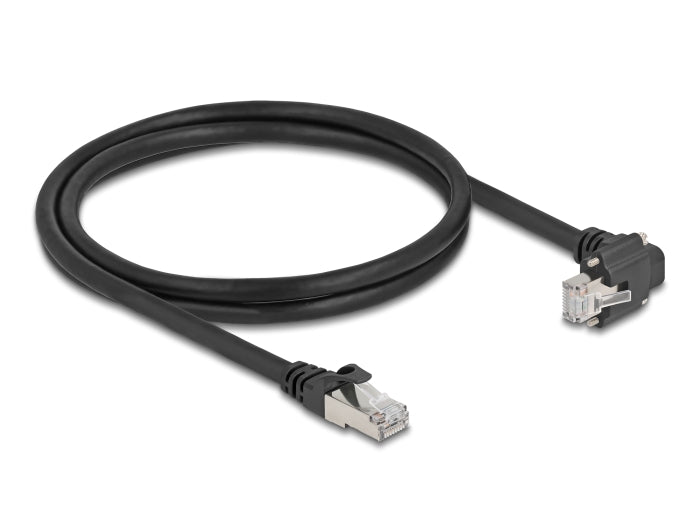 Delock GigE Kamera Kabel RJ45 Stecker 90° gewinkelt mit Schrauben zu RJ45 Stecker Cat.6 S/FTP 1 m schwarz
