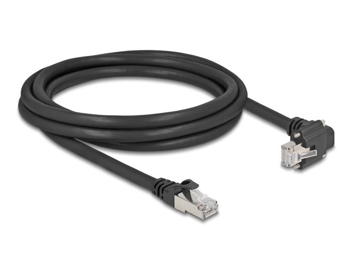 Delock GigE Kamera Kabel RJ45 Stecker 90° gewinkelt mit Schrauben zu RJ45 Stecker Cat.6 S/FTP 2 m schwarz