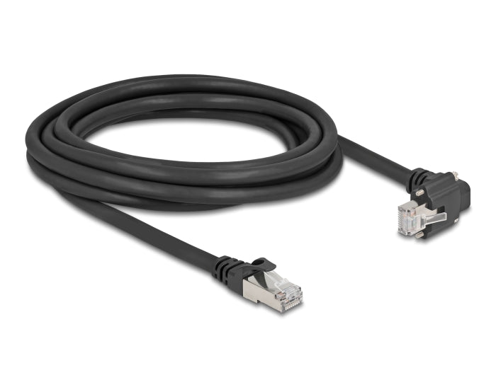 Delock GigE Kamera Kabel RJ45 Stecker 90° gewinkelt mit Schrauben zu RJ45 Stecker Cat.6 S/FTP 3 m schwarz