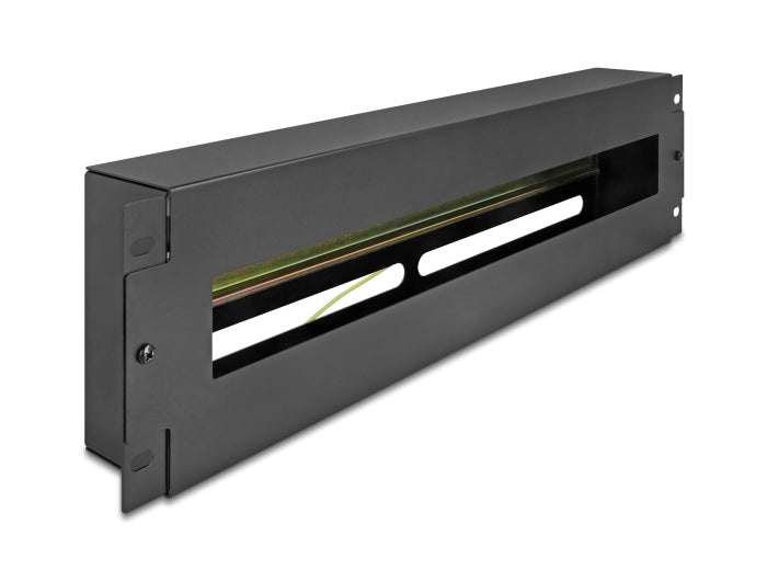 Delock 19″ Schutzschalterleiste mit Abdeckung und Hutschiene 3 HE Metall schwarz