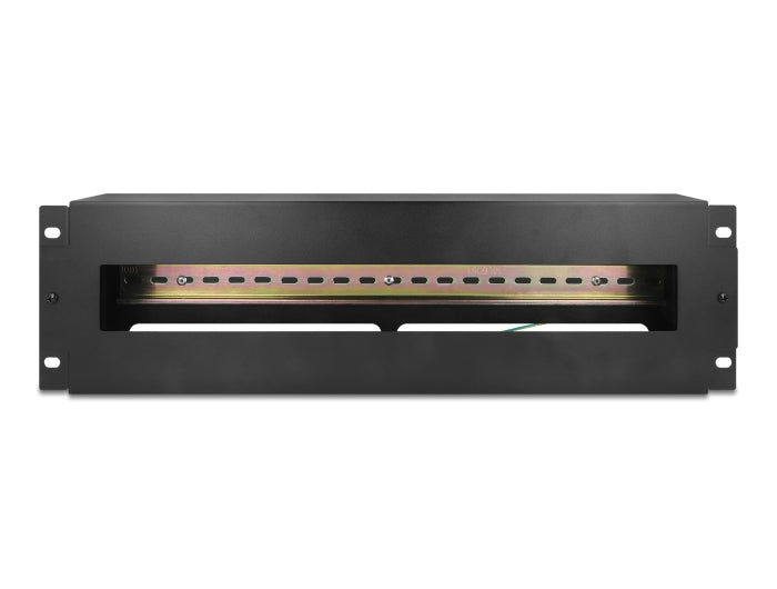 Delock 19″ Schutzschalterleiste mit Abdeckung und Hutschiene 3 HE Metall schwarz