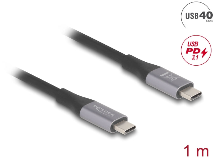 Delock USB 40 Gbps Kabel USB Type-C™ Stecker zu Stecker PD 3.1 240 W E-Marker 1 m grau Metall