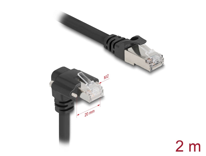 Delock GigE Kamera Kabel RJ45 Stecker 90° gewinkelt mit Schrauben zu RJ45 Stecker Cat.6 S/FTP 2 m schwarz