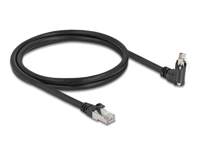 Delock GigE Kamera Kabel RJ45 Stecker 45° gedreht und 90° gewinkelt mit Schrauben zu RJ45 Stecker Cat.6 S/FTP 1 m schwarz