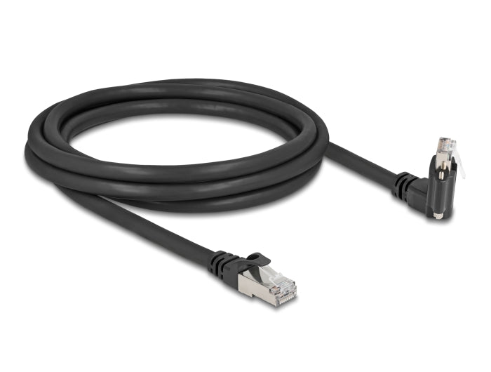 Delock GigE Kamera Kabel RJ45 Stecker 45° gedreht und 90° gewinkelt mit Schrauben zu RJ45 Stecker Cat.6 S/FTP 2 m schwarz