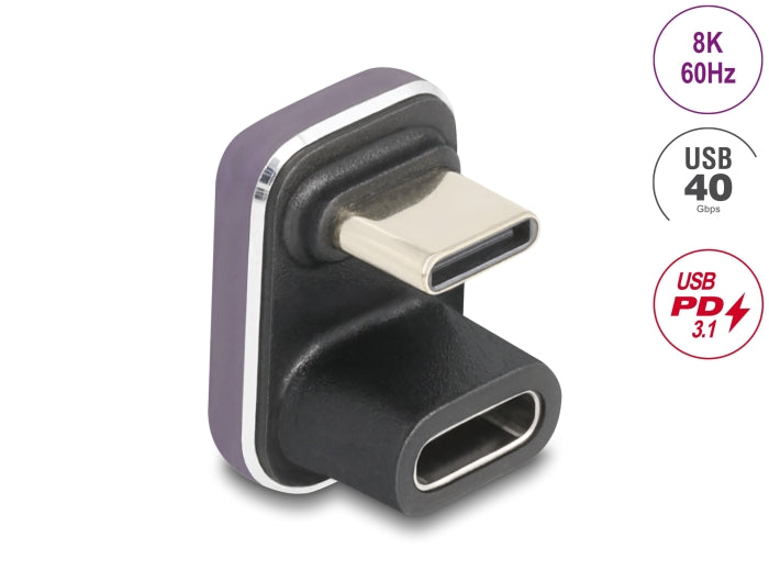 Delock USB-C™ Adapter 180° gewinkelt 40 Gbps PD 3.1 240 W Stecker zu Buchse U-Form 8K 60 Hz Metall