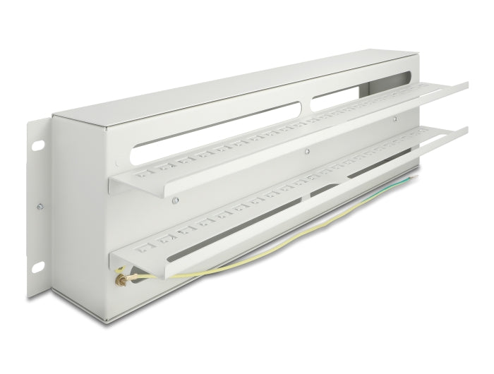 Delock 19″ Schutzschalterleiste mit Abdeckung und Hutschiene inklusive 2 x Kabelzugentlastungsschiene 3 HE Metall grau