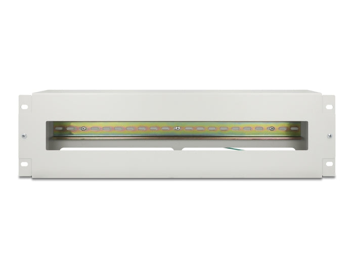 Delock 19″ Schutzschalterleiste mit Abdeckung und Hutschiene inklusive 2 x Kabelzugentlastungsschiene 3 HE Metall grau