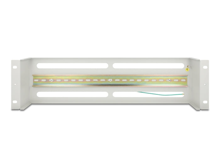 Delock 19″ Schutzschalterleiste mit Abdeckung und Hutschiene inklusive 2 x Kabelzugentlastungsschiene 3 HE Metall grau
