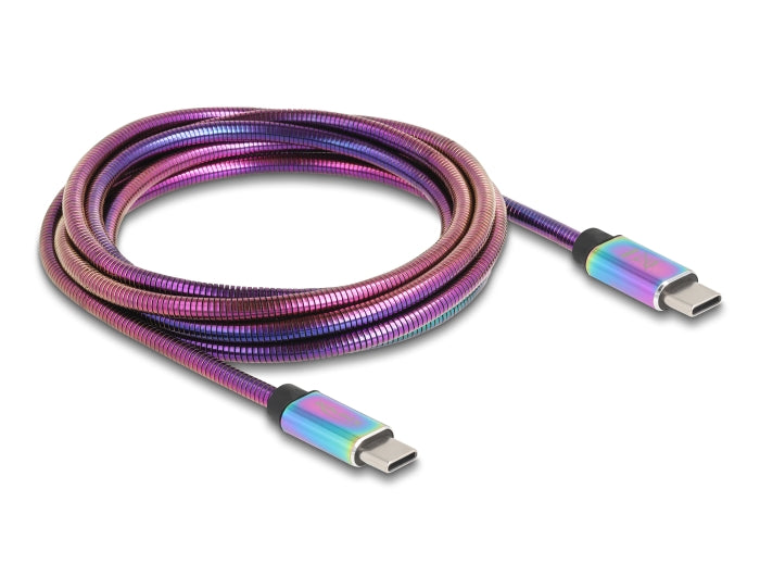 Delock USB 2.0 Kabel USB Type-C™ Stecker zu Stecker mit Metallmantel irisierend PD 3.0 60 W 2 m