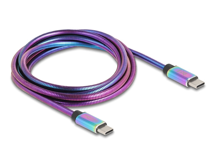 Delock USB 2.0 Kabel USB Type-C™ Stecker zu Stecker mit Metallmantel irisierend PD 3.0 60 W 2 m