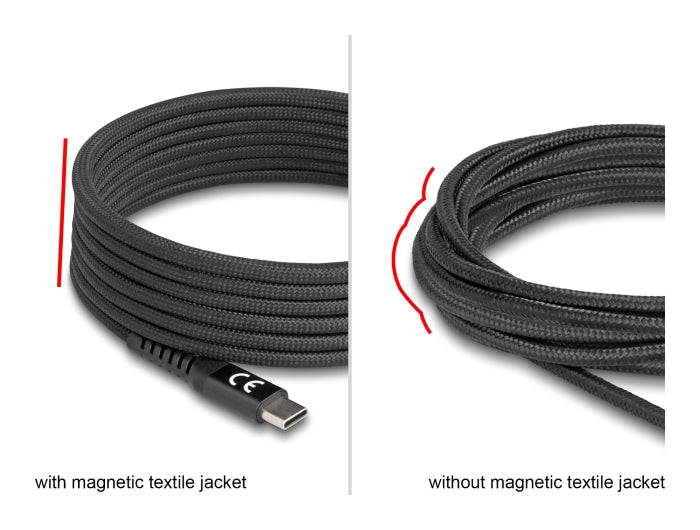 Delock USB 2.0 Kabel USB Type-C™ Stecker zu Stecker mit magnetischer Textilummantelung PD 3.0 60 W 1 m