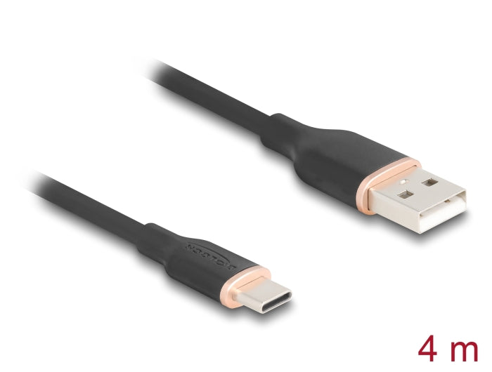 Delock USB 2.0 Kabel USB Typ-A Stecker zu USB Type-C™ Stecker 4 m schwarz Silikon