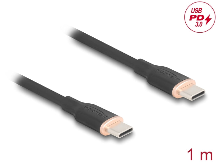 Delock USB 2.0 Kabel USB Type-C™ Stecker zu Stecker PD 3.0 60 W 1 m schwarz Silikon