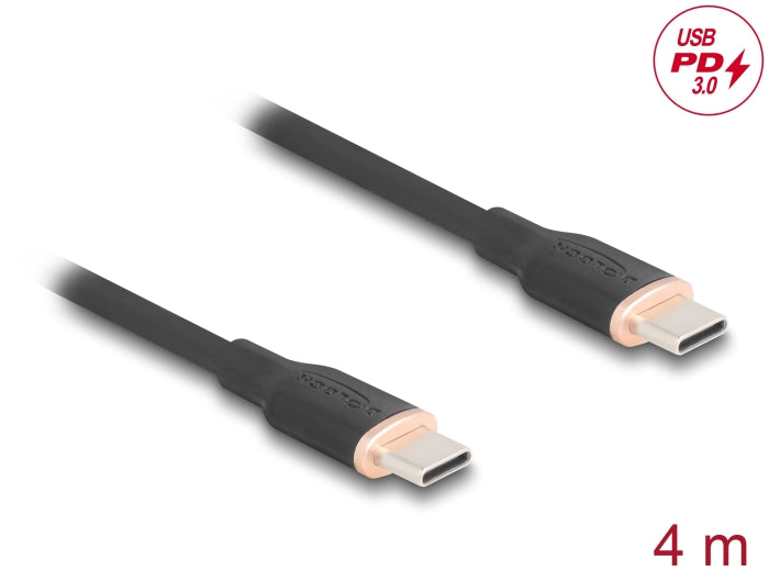 Delock USB 2.0 Kabel USB Type-C™ Stecker zu Stecker PD 3.0 60 W 4 m schwarz Silikon