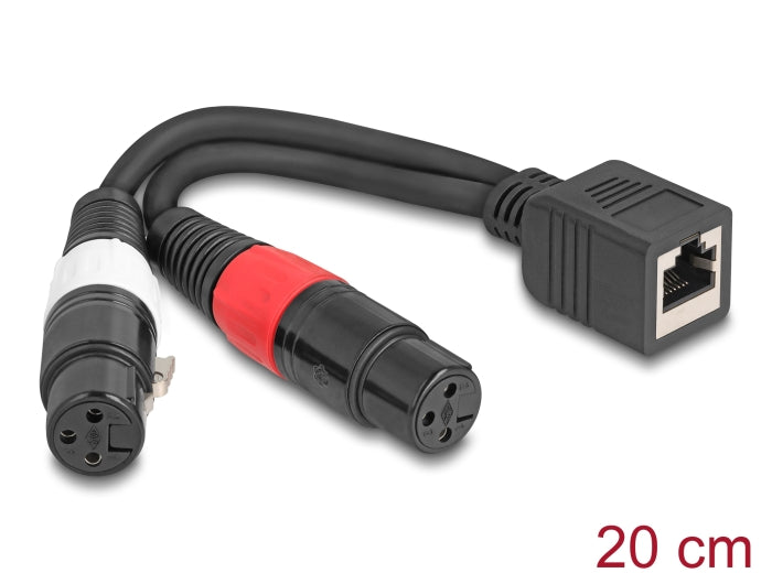 Delock Adapterkabel RJ45 Buchse zu 2 x XLR 3 Pin Buchse schwarz 20 cm