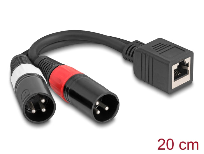 Delock Adapterkabel RJ45 Buchse zu 2 x XLR 3 Pin Stecker schwarz 20 cm