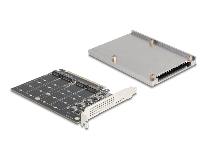 Delock PCI Express x16 Karte zu 4 x intern NVMe M.2 Key M mit Kühlkörper - Bifurcation (LxB: 145 x 111 mm)