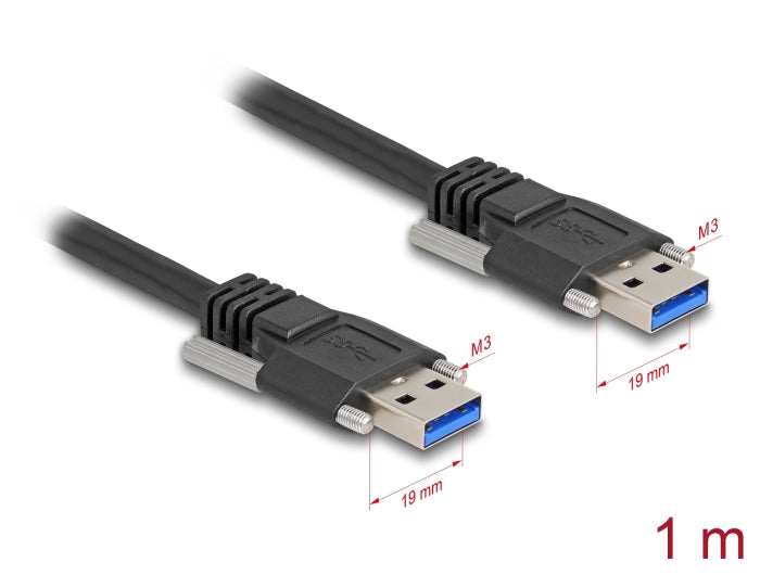 Delock USB 5 Gbps Kabel Typ-A Stecker zu Typ-A Stecker mit Schraubenabstand 19 mm / M3 Schrauben 1 m schwarz