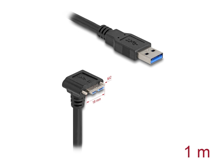 Delock USB 5 Gbps Kabel USB Typ-A Stecker gerade zu USB Micro-B Stecker 90° nach unten gewinkelt mit Schraubenabstand 18 mm 1 m schwarz